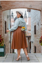 Paint The Town Brown Pleated Midi Skirt - Plus - Fashion Genie Boutique