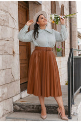 Paint The Town Brown Pleated Midi Skirt - Plus - Fashion Genie Boutique