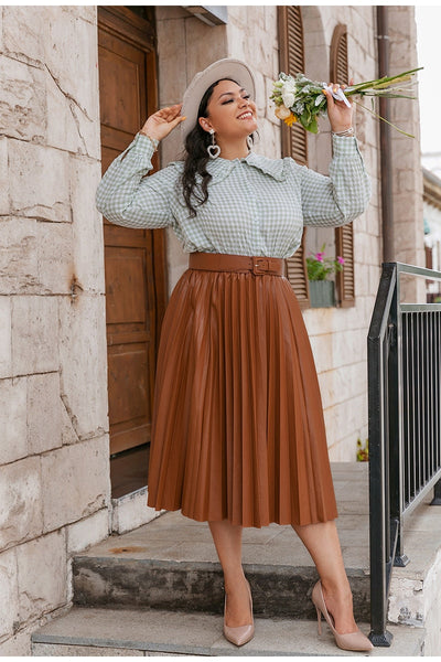 Paint The Town Brown Pleated Midi Skirt - Plus - Fashion Genie Boutique