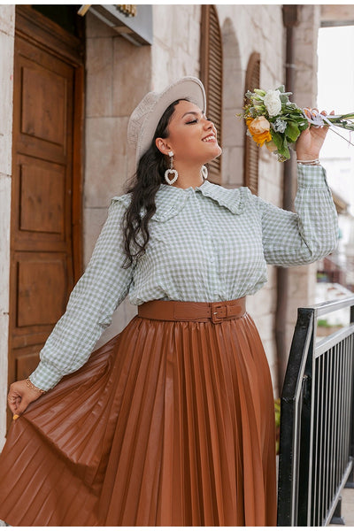 Paint The Town Brown Pleated Midi Skirt - Plus - Fashion Genie Boutique