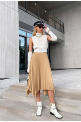 Vanity Fair Khaki Pleated Midi Skirt - Fashion Genie Boutique