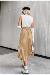 Vanity Fair Khaki Pleated Midi Skirt - Fashion Genie Boutique
