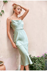 Butterfly Kisses Green Satin Midi Dress - Fashion Genie Boutique