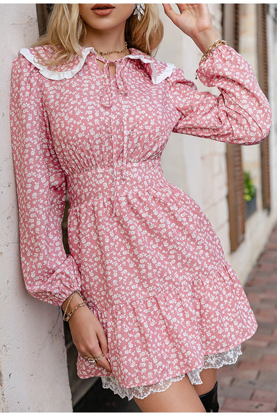 Day By Day Pink Floral Peter Pan Mini Dress - Fashion Genie Boutique