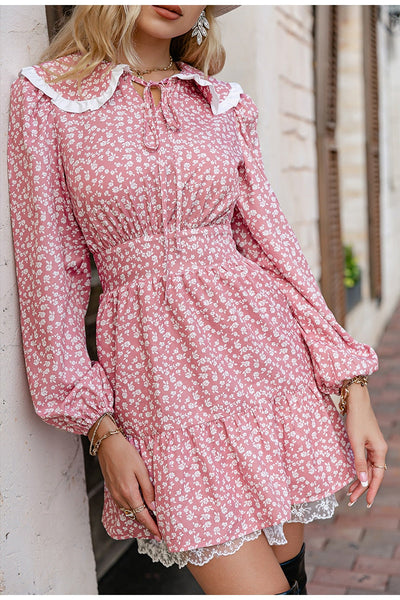 Day By Day Pink Floral Peter Pan Mini Dress - Fashion Genie Boutique