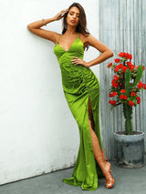 City Of Love Green Plunge High Split Maxi Dress - Fashion Genie Boutique