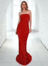 Red Carpet Red Strapless Sequin Fishtail Maxi Dress - Fashion Genie Boutique