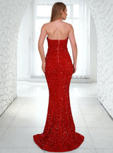 Red Carpet Red Strapless Sequin Fishtail Maxi Dress - Fashion Genie Boutique