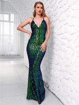 City Lights Green Sequin Maxi Fishtail Dress - Fashion Genie Boutique
