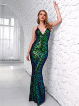 City Lights Green Sequin Maxi Fishtail Dress - Fashion Genie Boutique
