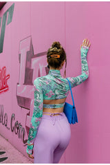 Brenda Green Floral Long Sleeve Crop Top - Fashion Genie Boutique