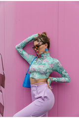 Brenda Green Floral Long Sleeve Crop Top - Fashion Genie Boutique