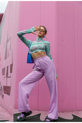 Brenda Green Floral Long Sleeve Crop Top - Fashion Genie Boutique