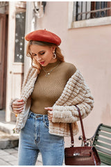 Daring Brown Long Sleeve Ribbed Jumper - Fashion Genie Boutique