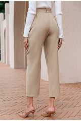 Becky Khaki High Waisted Cropped Trousers - Fashion Genie Boutique