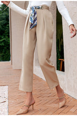 Becky Khaki High Waisted Cropped Trousers - Fashion Genie Boutique
