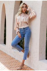 Falling In Love Apricot Polka Long Sleeve Blouse - Fashion Genie Boutique