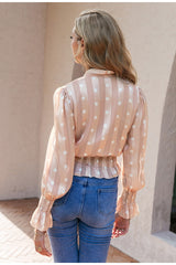 Falling In Love Apricot Polka Long Sleeve Blouse - Fashion Genie Boutique