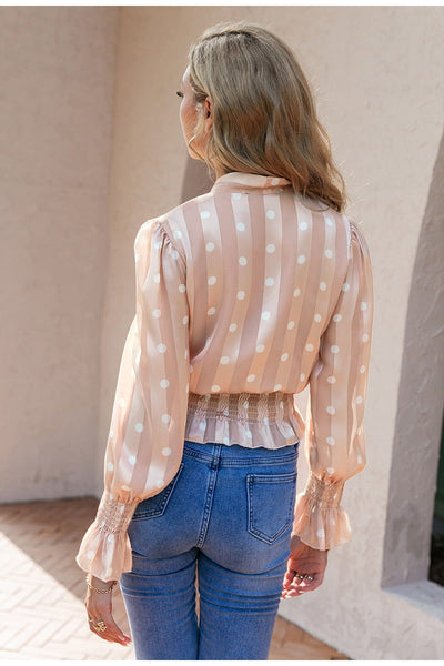 Falling In Love Apricot Polka Long Sleeve Blouse - Fashion Genie Boutique