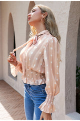 Falling In Love Apricot Polka Long Sleeve Blouse - Fashion Genie Boutique