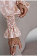 Falling In Love Apricot Polka Long Sleeve Blouse - Fashion Genie Boutique