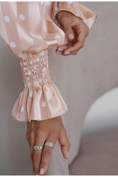 Falling In Love Apricot Polka Long Sleeve Blouse - Fashion Genie Boutique
