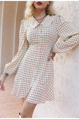 Dorina Cream Gingham Long Sleeve Mini Dress - Fashion Genie Boutique