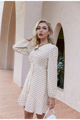 Dorina Cream Gingham Long Sleeve Mini Dress - Fashion Genie Boutique