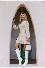 Dorina Cream Gingham Long Sleeve Mini Dress - Fashion Genie Boutique