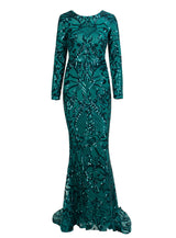 Forever Flawless Green Sequin Long Sleeve Maxi Fishtail Gown Dress - Fashion Genie Boutique