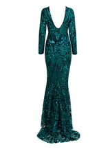 Forever Flawless Green Sequin Long Sleeve Maxi Fishtail Gown Dress - Fashion Genie Boutique
