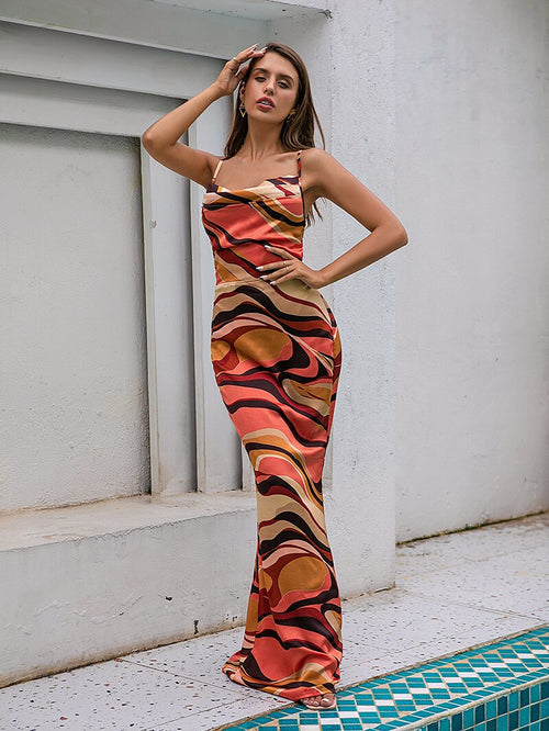 Drama Queen Orange Print Maxi Dress - Fashion Genie Boutique