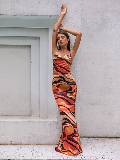 Drama Queen Orange Print Maxi Dress - Fashion Genie Boutique
