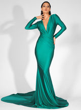 Always Dreaming Green Long Sleeve Fishtail Maxi Gown Dress - Fashion Genie Boutique