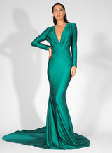 Always Dreaming Green Long Sleeve Fishtail Maxi Gown Dress - Fashion Genie Boutique