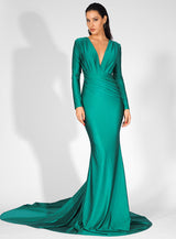 Always Dreaming Green Long Sleeve Fishtail Maxi Gown Dress - Fashion Genie Boutique
