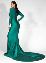 Always Dreaming Green Long Sleeve Fishtail Maxi Gown Dress - Fashion Genie Boutique