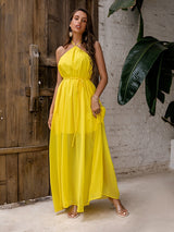 Leonie Yellow Halter Floaty Maxi Dress - Fashion Genie Boutique
