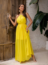 Leonie Yellow Halter Floaty Maxi Dress - Fashion Genie Boutique