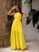 Leonie Yellow Halter Floaty Maxi Dress - Fashion Genie Boutique