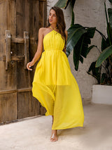Leonie Yellow Halter Floaty Maxi Dress - Fashion Genie Boutique