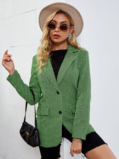 Brooklyn Green Dogtooth Blazer Jacket - Fashion Genie Boutique