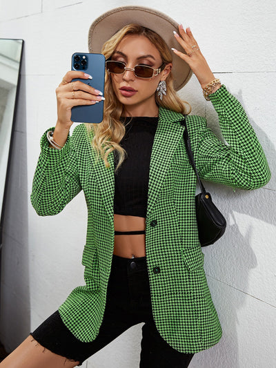 Brooklyn Green Dogtooth Blazer Jacket - Fashion Genie Boutique