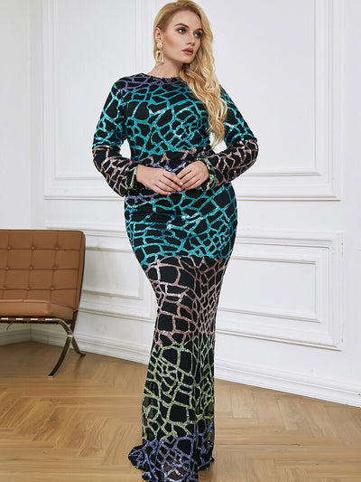 Curve Appeal Black Sequin Long Sleeve Fishtail Maxi Dress - Plus - Fashion Genie Boutique