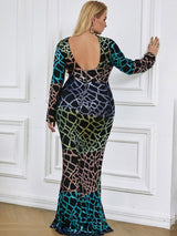 Curve Appeal Black Sequin Long Sleeve Fishtail Maxi Dress - Plus - Fashion Genie Boutique