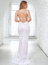 A Star Is Born White Sequin Fishtail Backless Dress - Fashion Genie Boutique