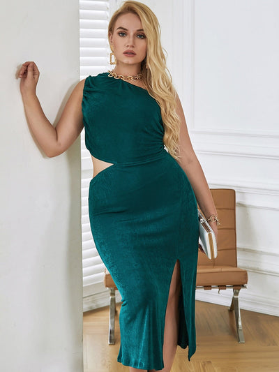 Deluxe Doll Green Cut Out Midi Dress - Plus - Fashion Genie Boutique