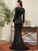 Never Enough Black Sequin Long Sleeve Maxi Fishtail Dress - Fashion Genie Boutique