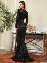 Never Enough Black Sequin Long Sleeve Maxi Fishtail Dress - Fashion Genie Boutique