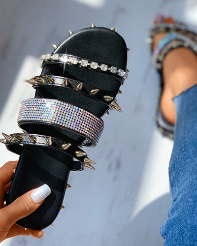 A Million Dreams Black Studded Rhinestone Sandals - Fashion Genie Boutique